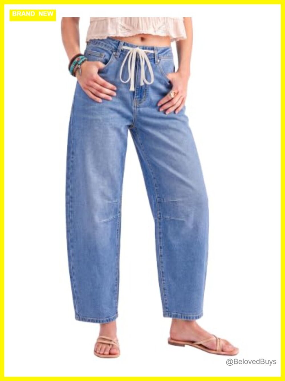 Barrel Jeans Women High Waisted Drawstring Denim Pants Stretchy Ankle